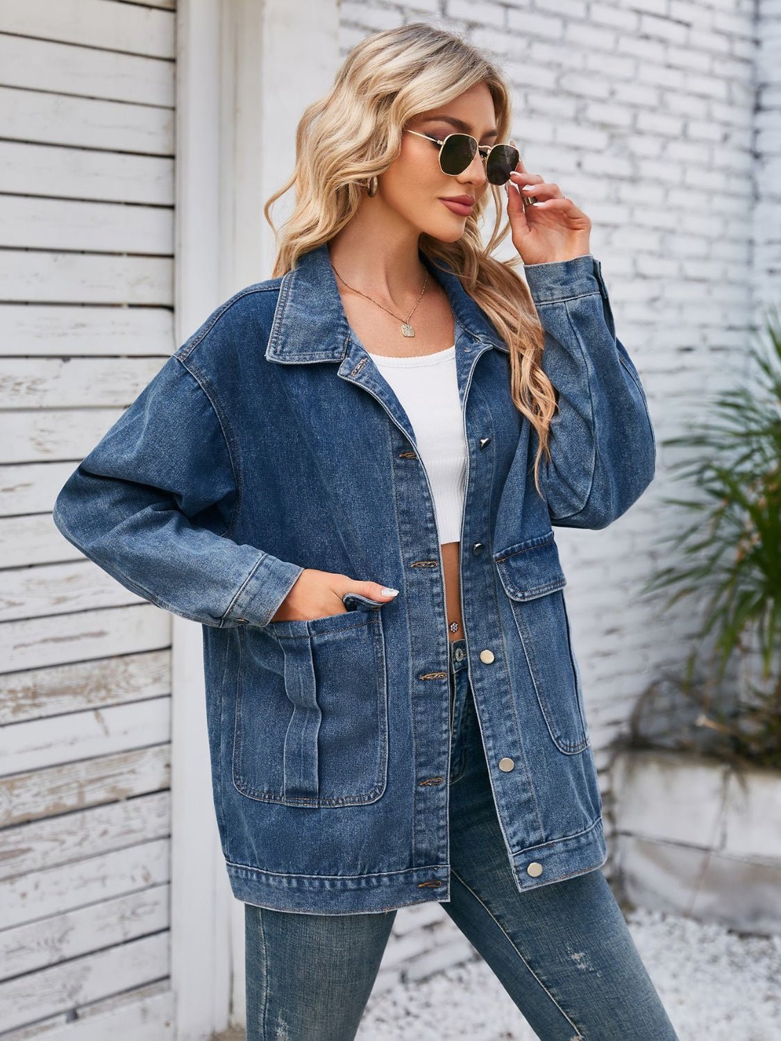 Button Up Long Sleeve Denim Jacket | Trending Chic NZ