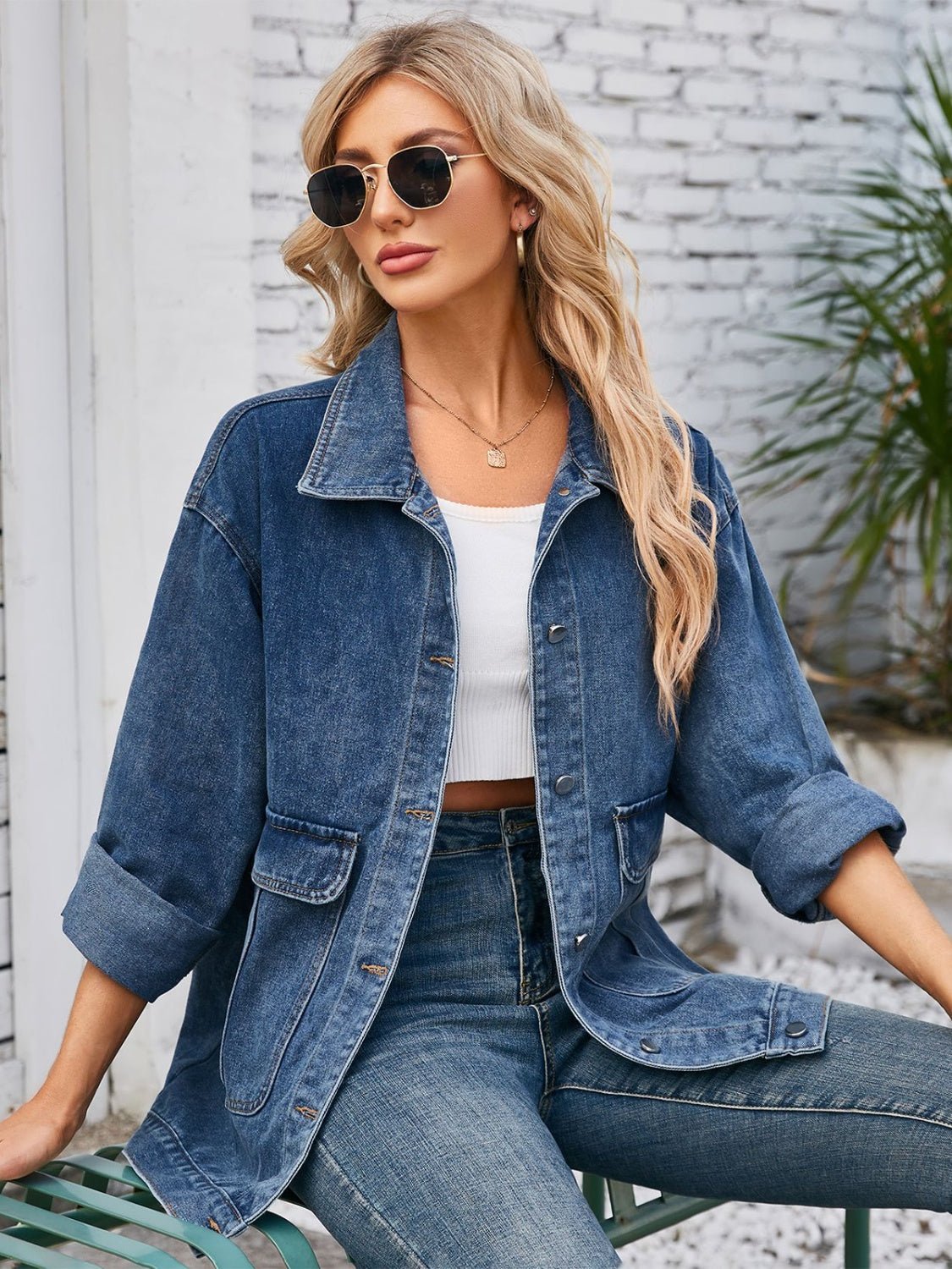 Button Up Long Sleeve Denim Jacket | Trending Chic NZ