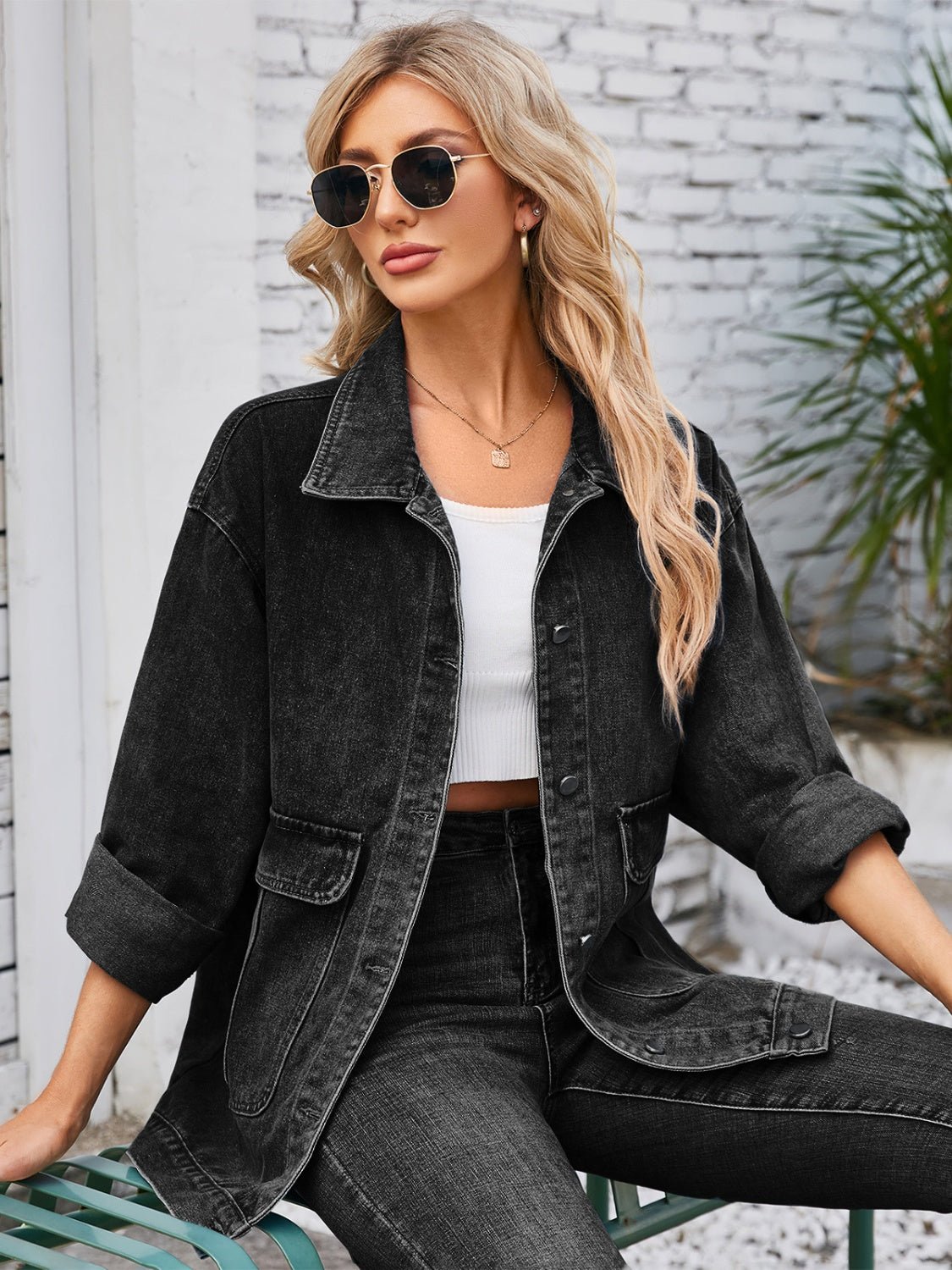 Button Up Long Sleeve Denim Jacket | Trending Chic NZ