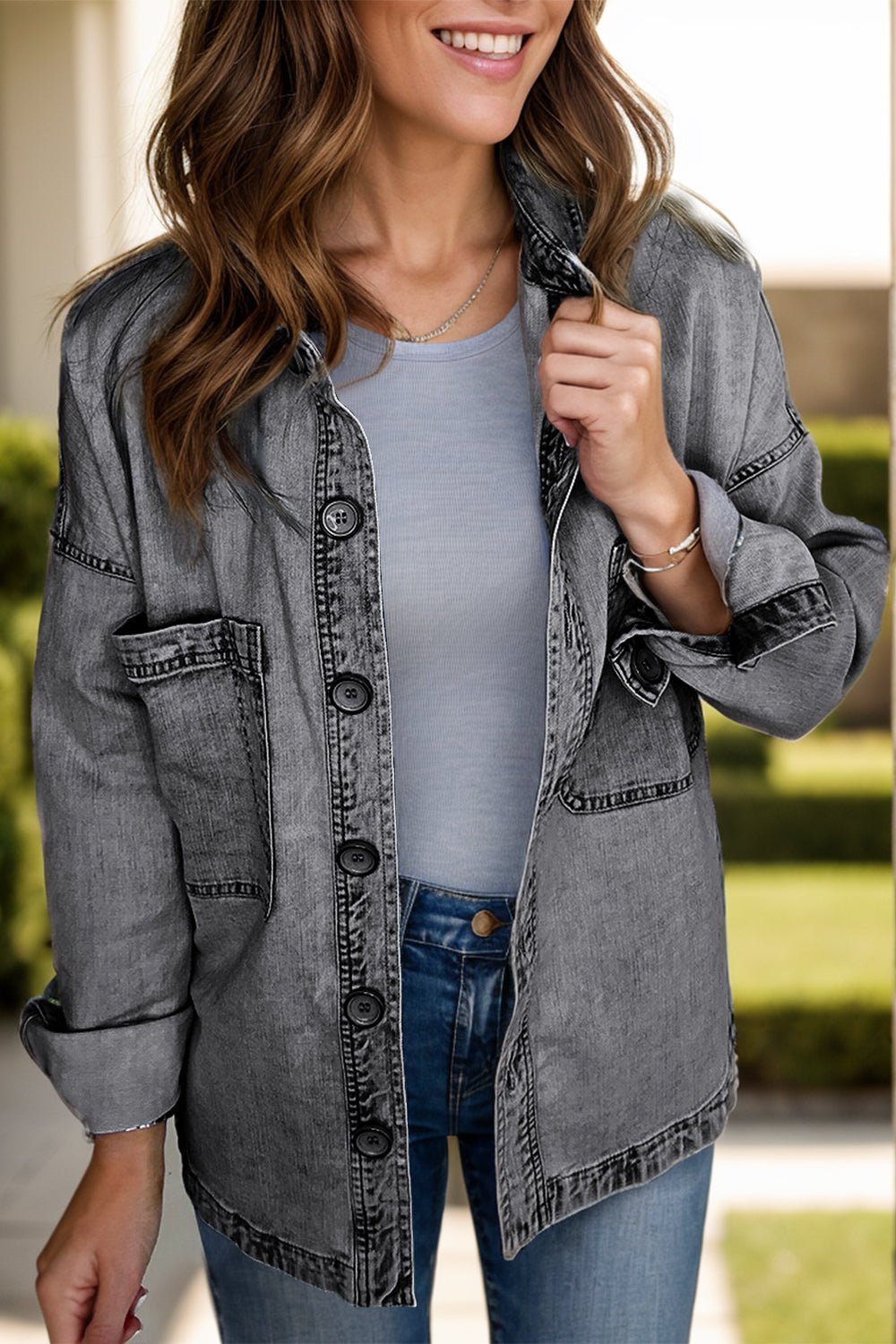 Button Up Long Sleeve Denim Jacket | Trending Chic NZ