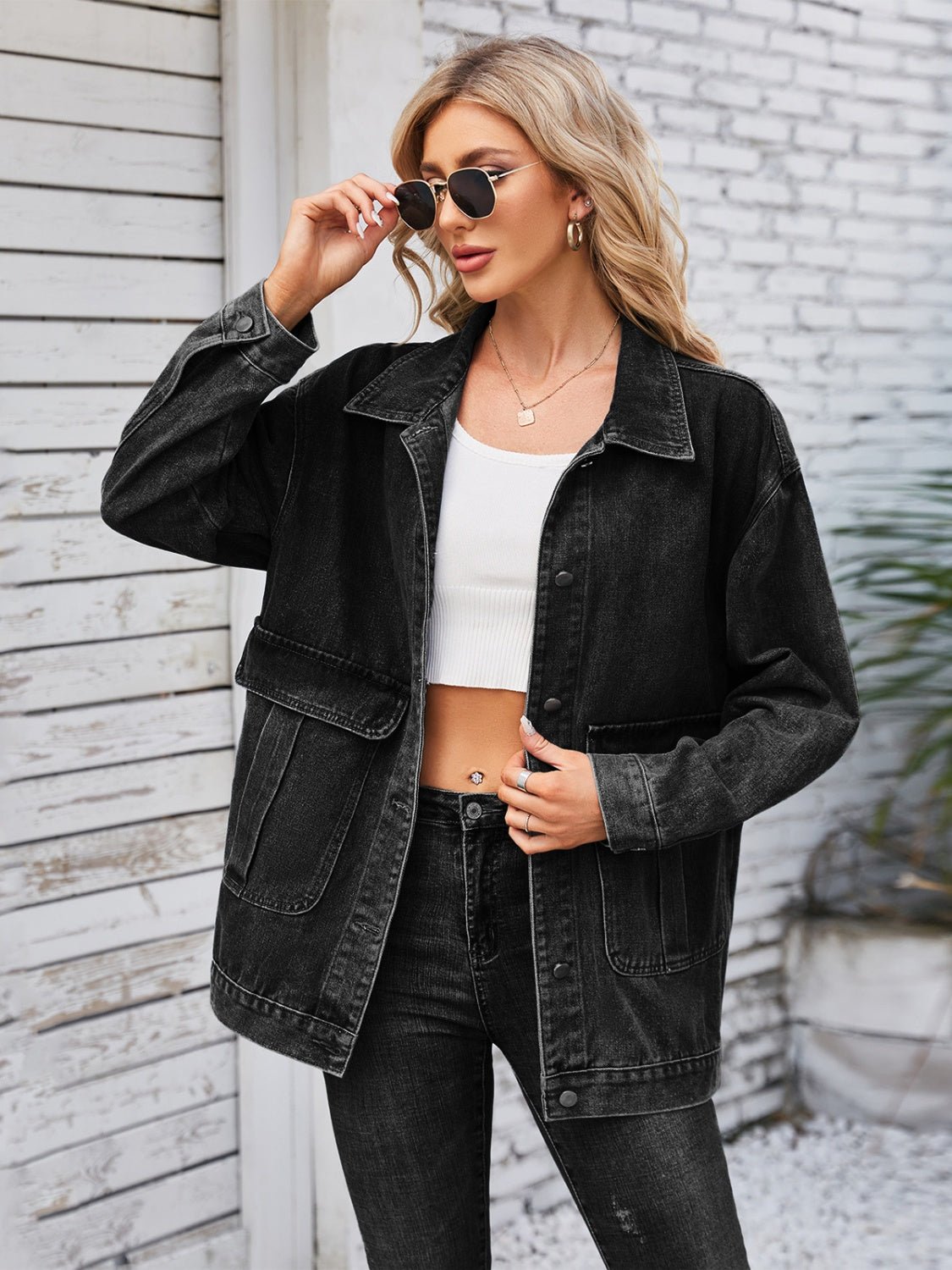 Button Up Long Sleeve Denim Jacket | Trending Chic NZ