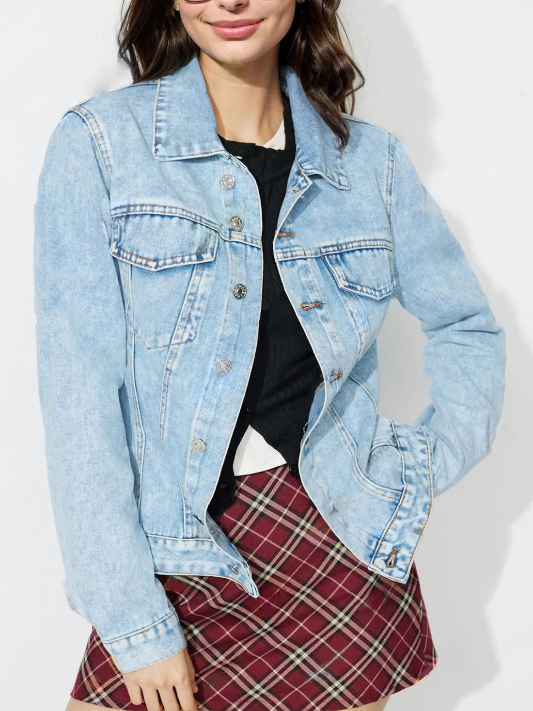 Button Up Long Sleeve Denim Shacket | Trending Chic NZ