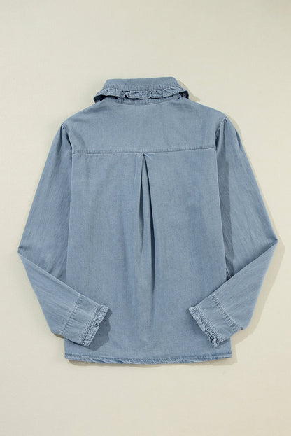 Button Up Long Sleeve Denim Top | Trending Chic NZ