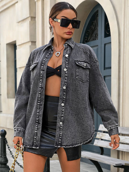 Button Up Long Sleeve Fleece Denim Jacket | Trending Chic NZ