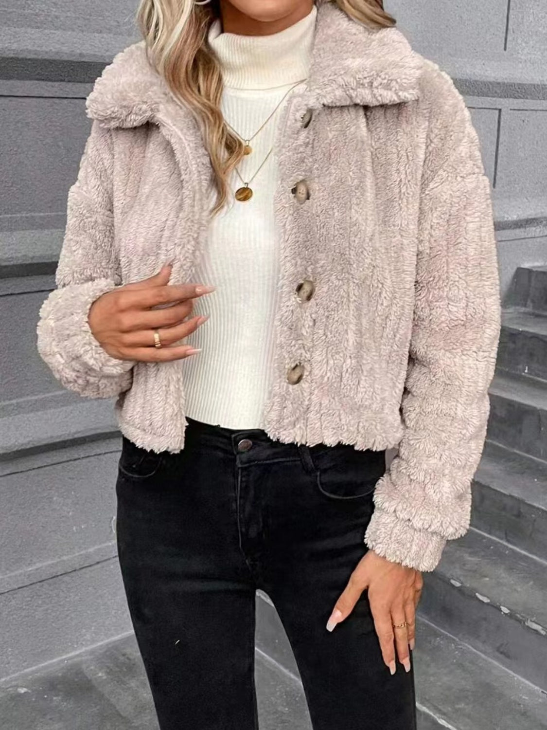 Button Up Long Sleeve Fuzzy Outerwear | Trending Chic NZ