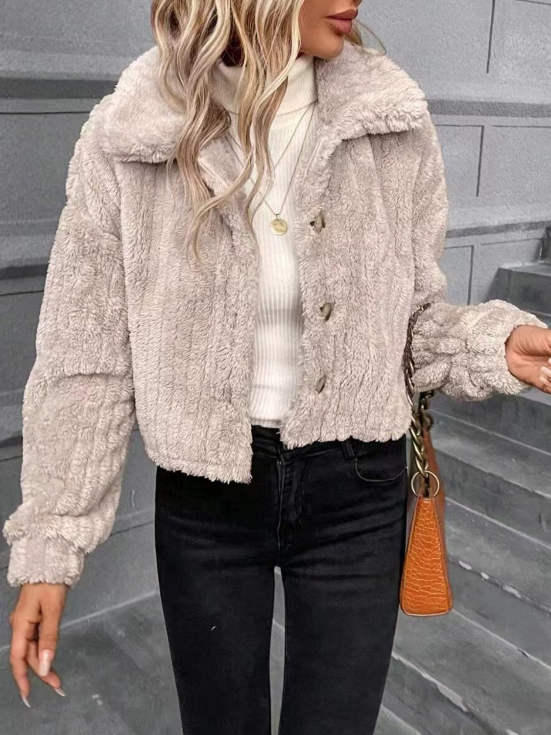 Button Up Long Sleeve Fuzzy Outerwear | Trending Chic NZ