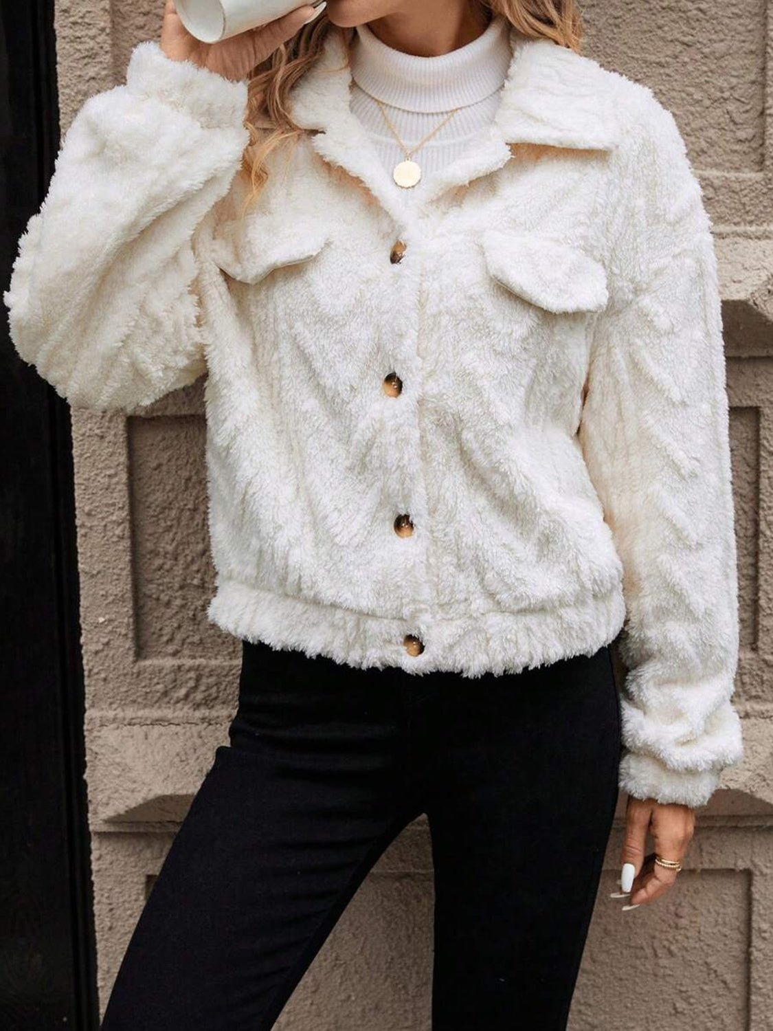 Button Up Long Sleeve Fuzzy Outerwear | Trending Chic NZ