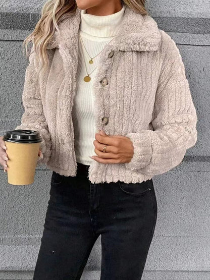 Button Up Long Sleeve Fuzzy Outerwear | Trending Chic NZ