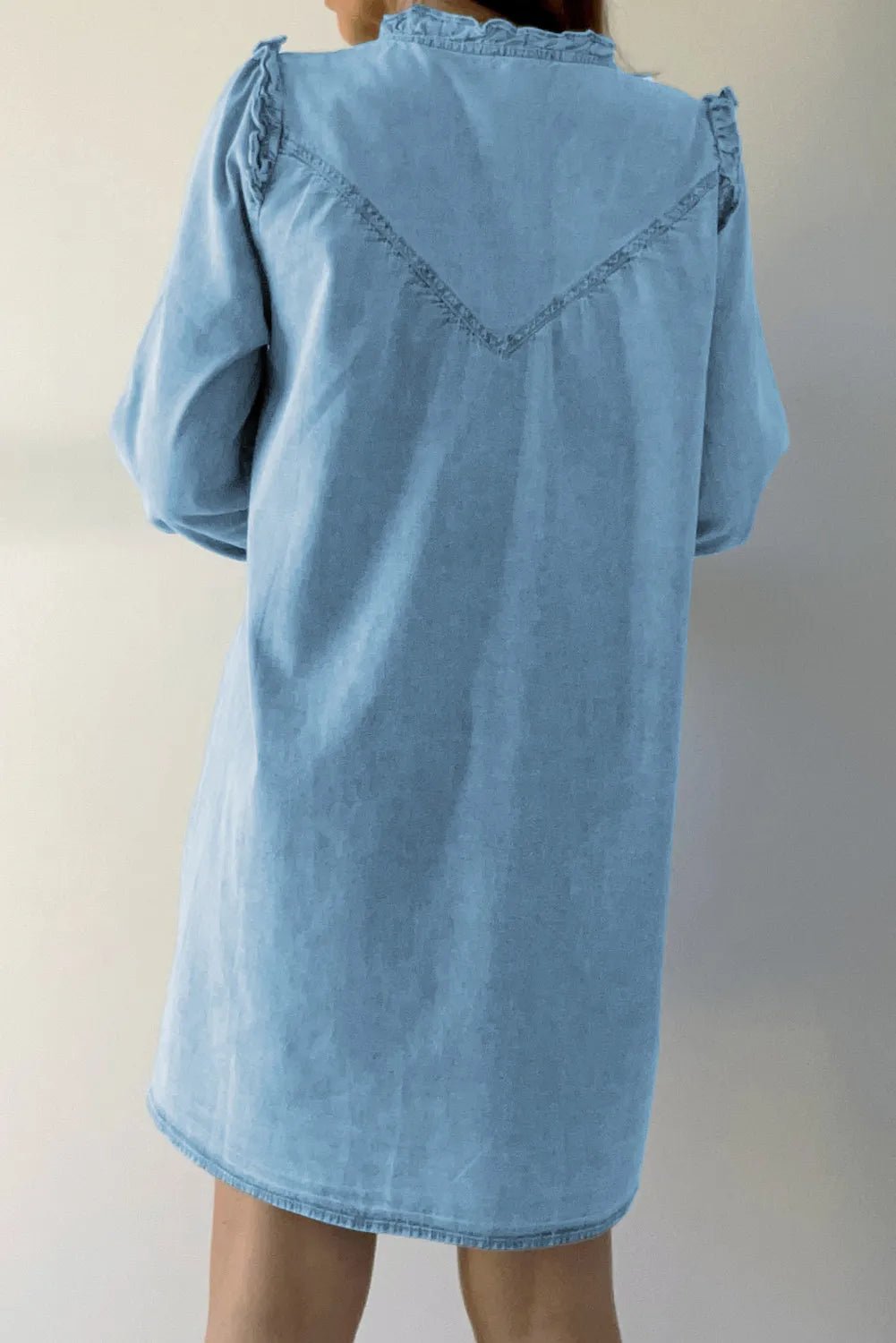 Button Up Notched Long Sleeve Denim Dress | Trending Chic NZ