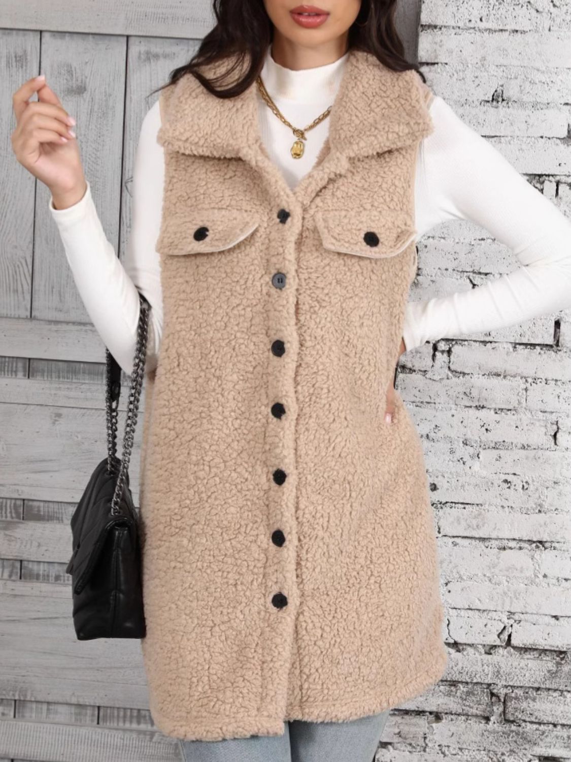 Button Up Teddy Vest Coat | Trending Chic NZ