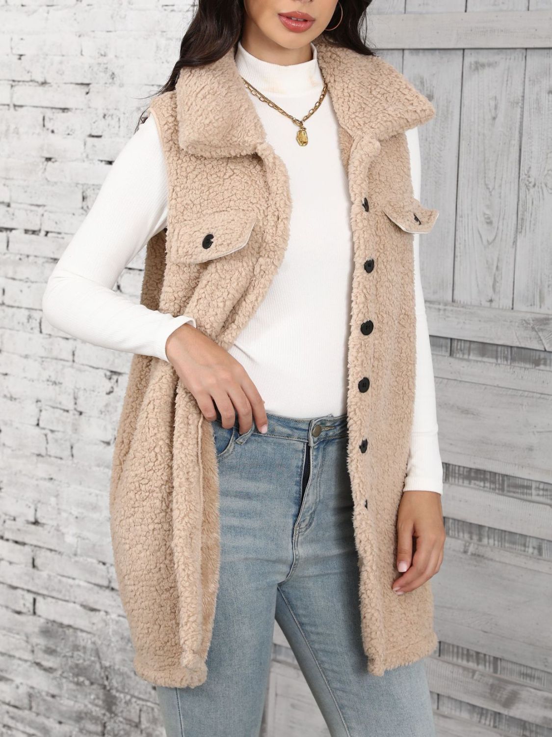 Button Up Teddy Vest Coat | Trending Chic NZ