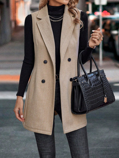 Buttoned Collared Neck Longline Vest Coat | Trending Chic NZ