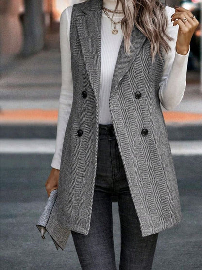 Buttoned Collared Neck Longline Vest Coat | Trending Chic NZ