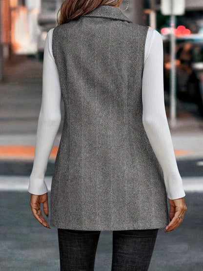 Buttoned Collared Neck Longline Vest Coat | Trending Chic NZ