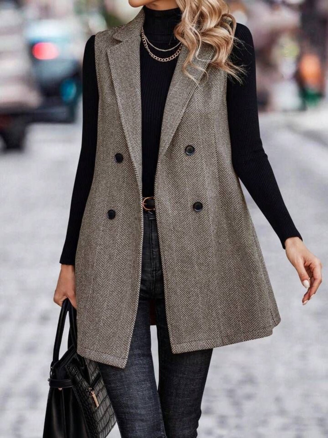 Buttoned Collared Neck Longline Vest Coat | Trending Chic NZ