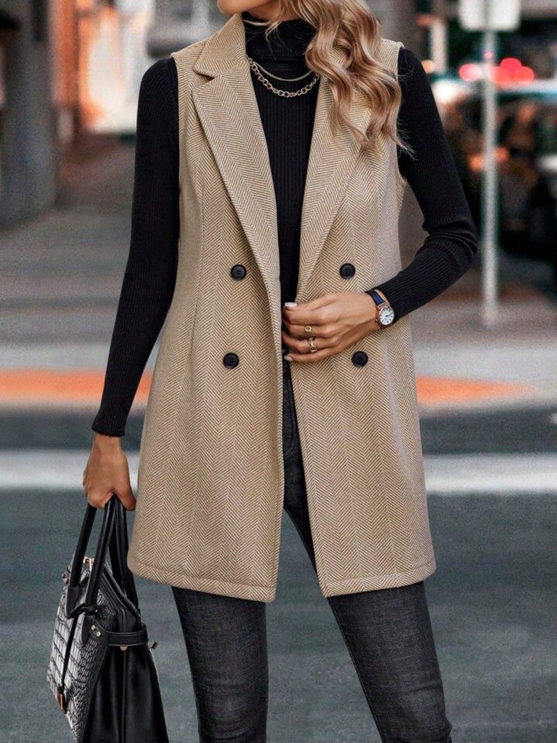 Buttoned Collared Neck Longline Vest Coat | Trending Chic NZ