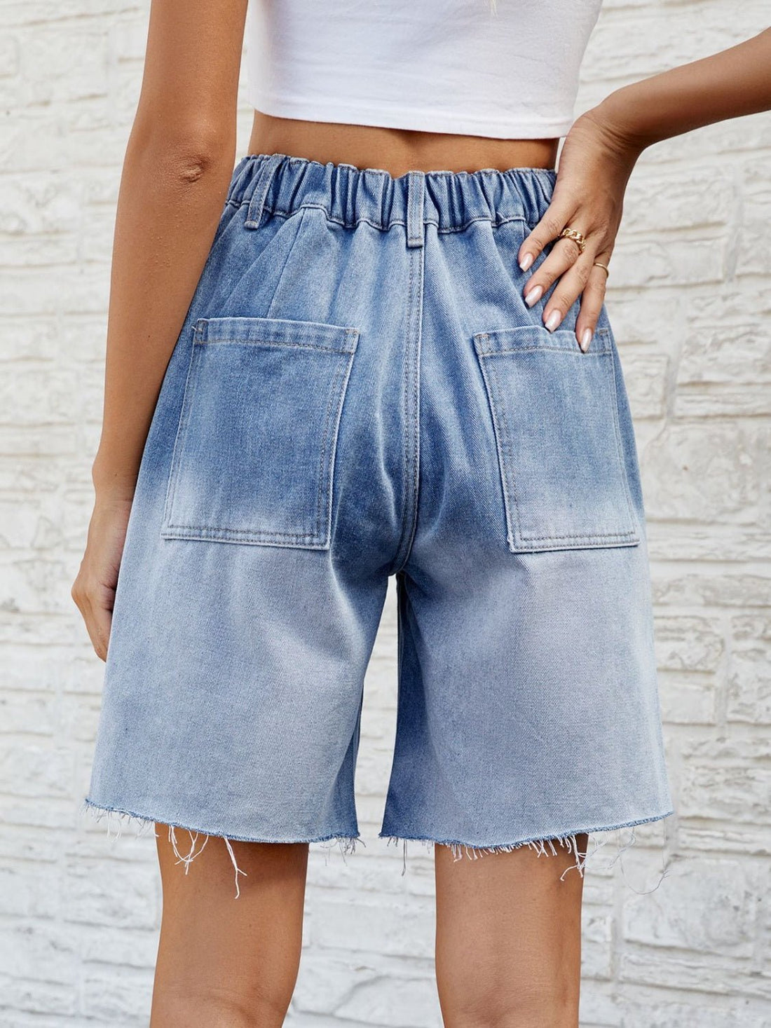 Buttoned Raw Hem Denim Shorts with Pockets | Trending Chic NZ