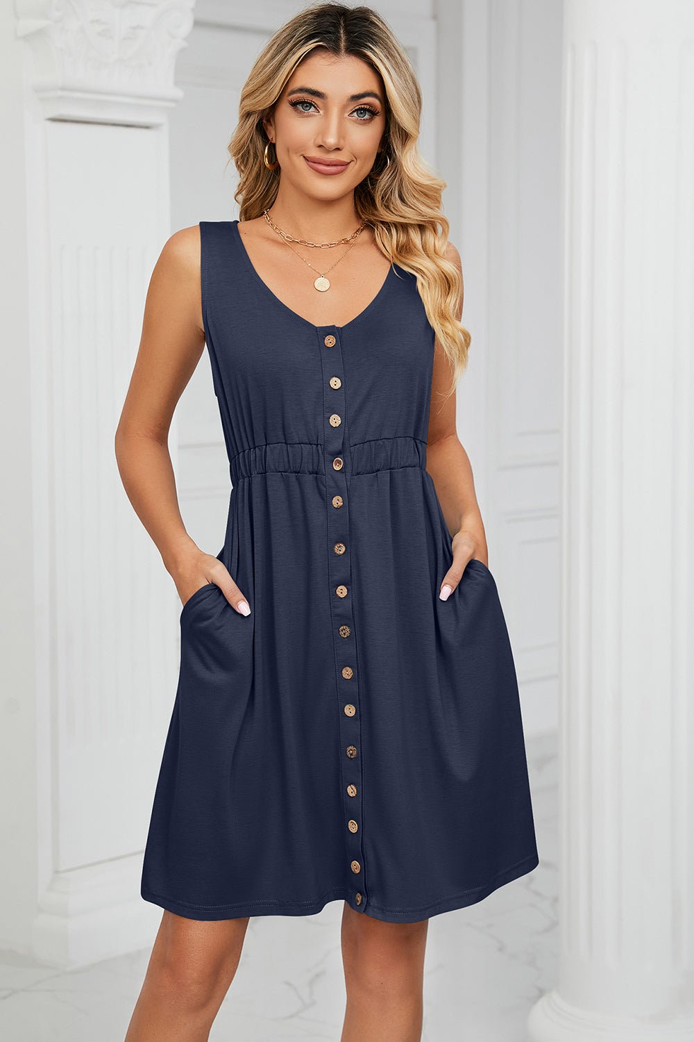 Buttoned Wide Strap Mini Dress | Trending Chic NZ