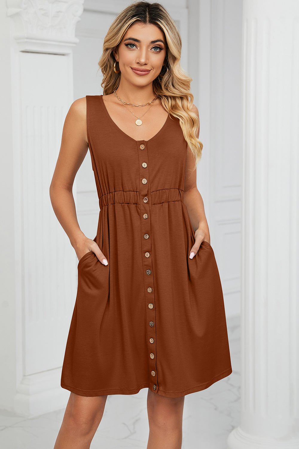 Buttoned Wide Strap Mini Dress | Trending Chic NZ