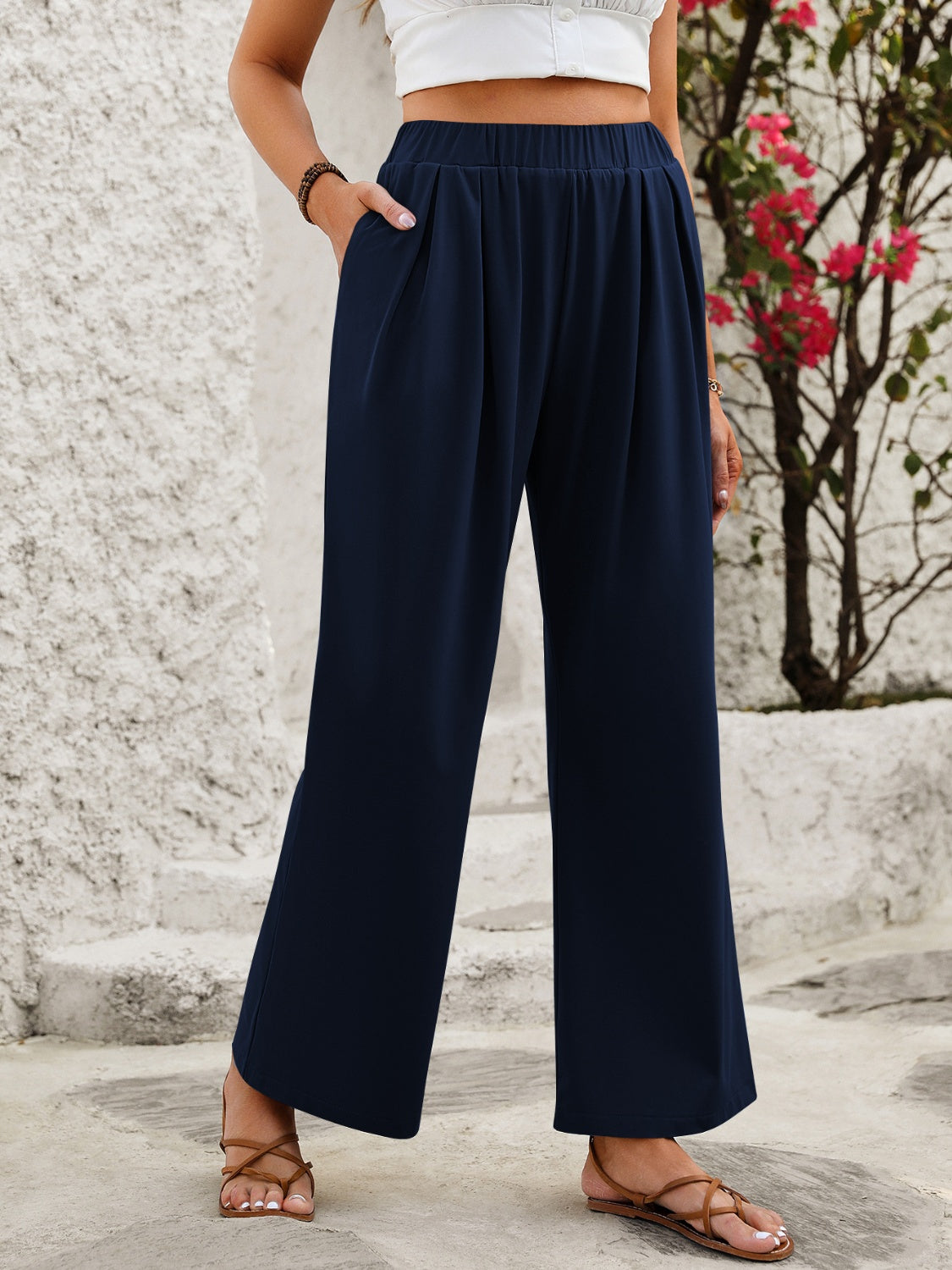 Elastic Waist Wide Leg Pants