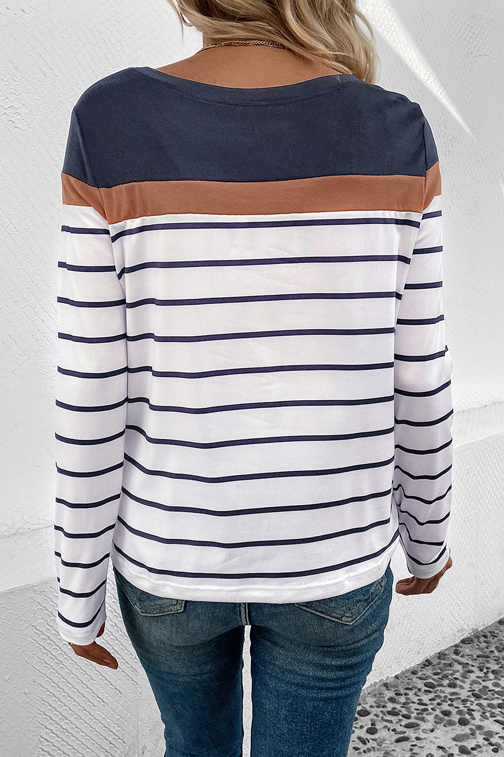 Perfee Striped Round Neck Long Sleeve T-Shirt