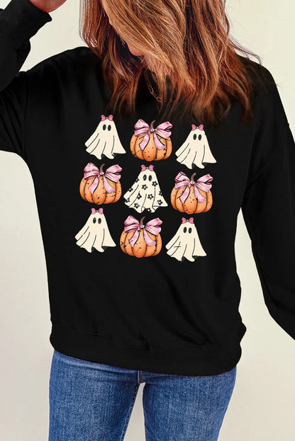 Pumpkin &amp; Ghost Round Neck Long Sleeve Sweatshirt