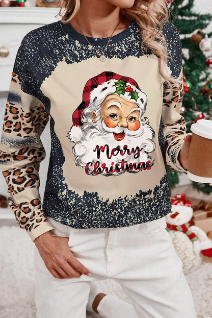 Santa Graphic Leopard Dropped Shoulder Sweatshirt