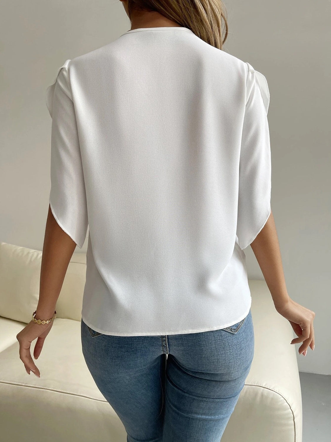 V-Neck Short Sleeve Blouse