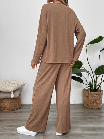 Perfee Quarter Button Long Sleeve Top and Pants Set