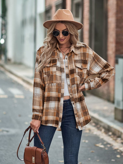 Plaid Button Up Dropped Shoulder Shirt