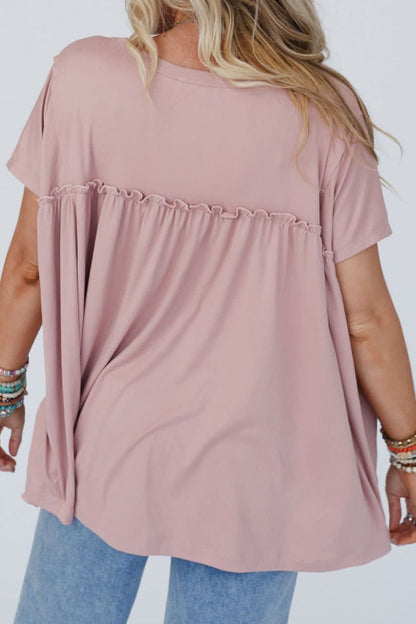 Frill Round Neck Short Sleeve T-Shirt