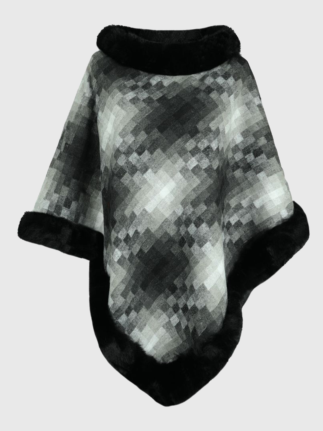 Faux Fur Trim Poncho