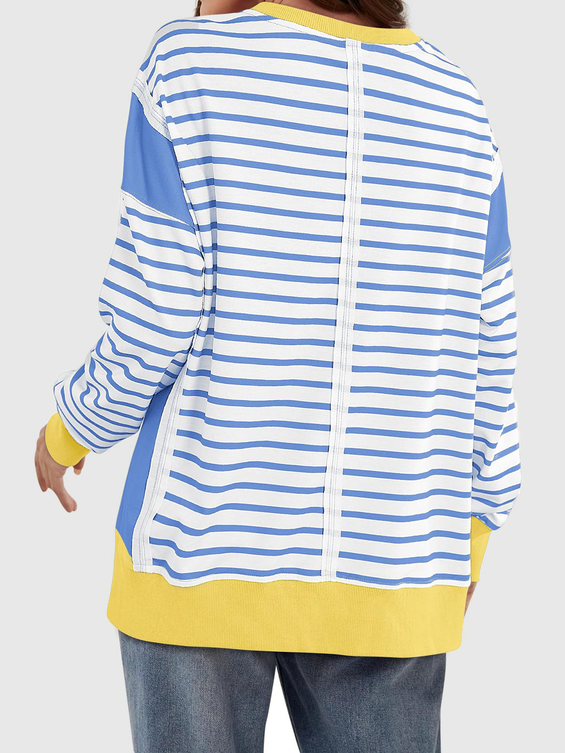 Slit Exposed Seam Striped Long Sleeve Sweatshirt