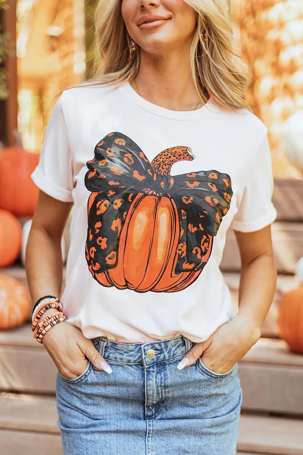 Pumpkin Round Neck Short Sleeve T-Shirt