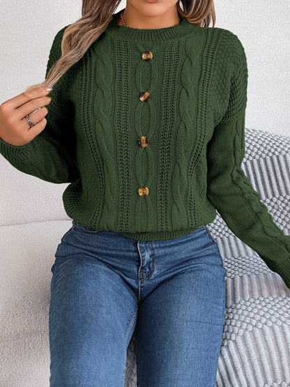 Cable - Knit Buttoned Round Neck Sweater | Trending Chic NZ