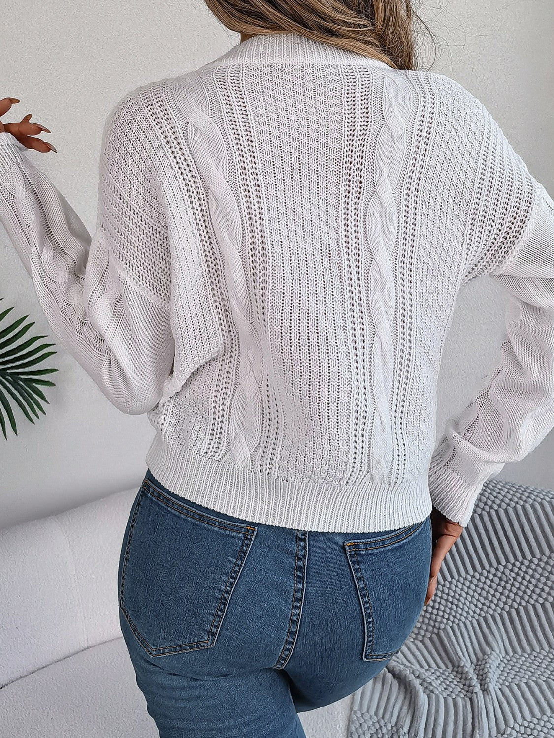 Cable - Knit Buttoned Round Neck Sweater | Trending Chic NZ