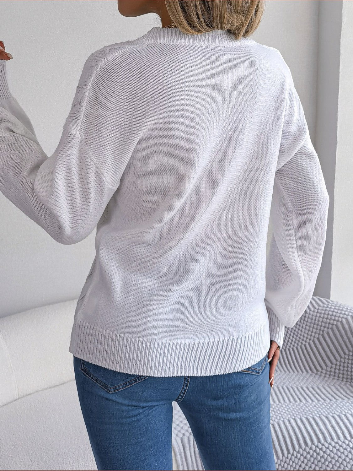 Cable - Knit Buttoned V - Neck Sweater | Trending Chic NZ