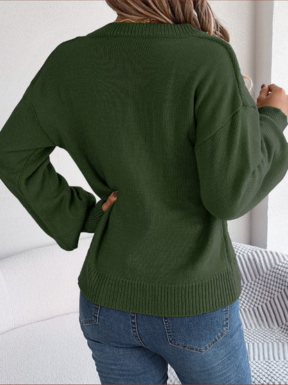 Cable - Knit Buttoned V - Neck Sweater | Trending Chic NZ