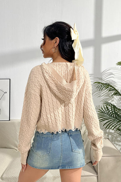 Cable - Knit Dropped Shoulder Hooded Sweater | Trending Chic NZ