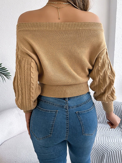 Cable Knit Off - Shoulder Long Sleeve Sweater | Trending Chic NZ