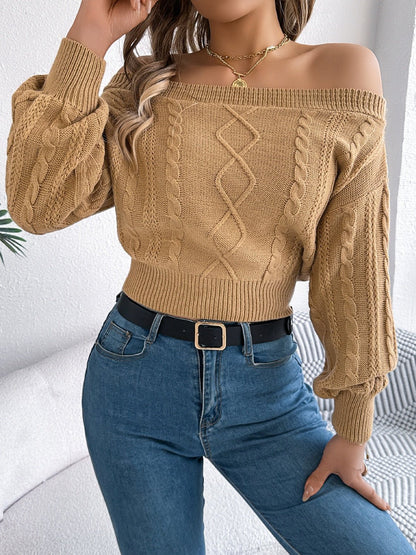 Cable Knit Off - Shoulder Long Sleeve Sweater | Trending Chic NZ