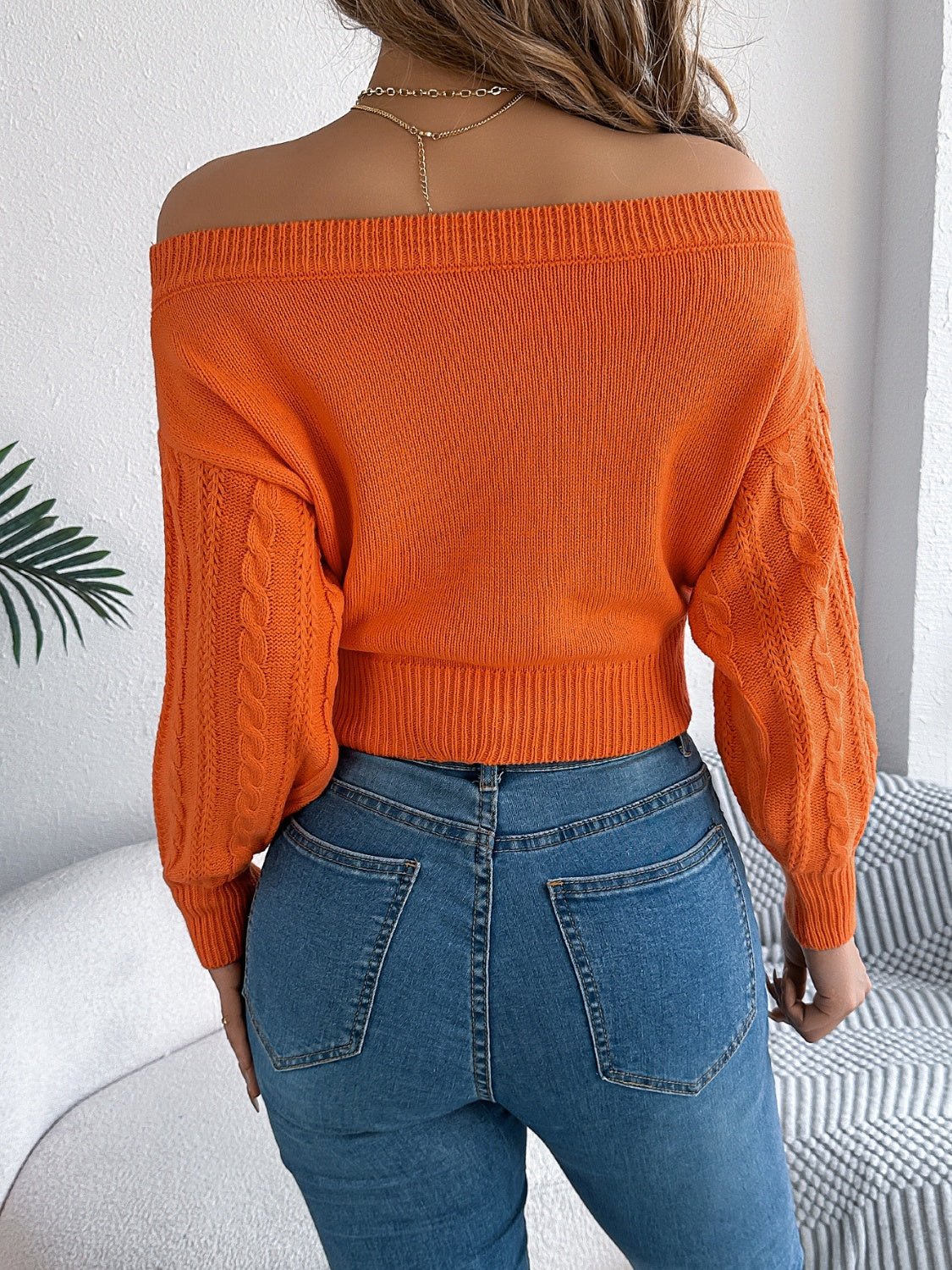 Cable Knit Off - Shoulder Long Sleeve Sweater | Trending Chic NZ