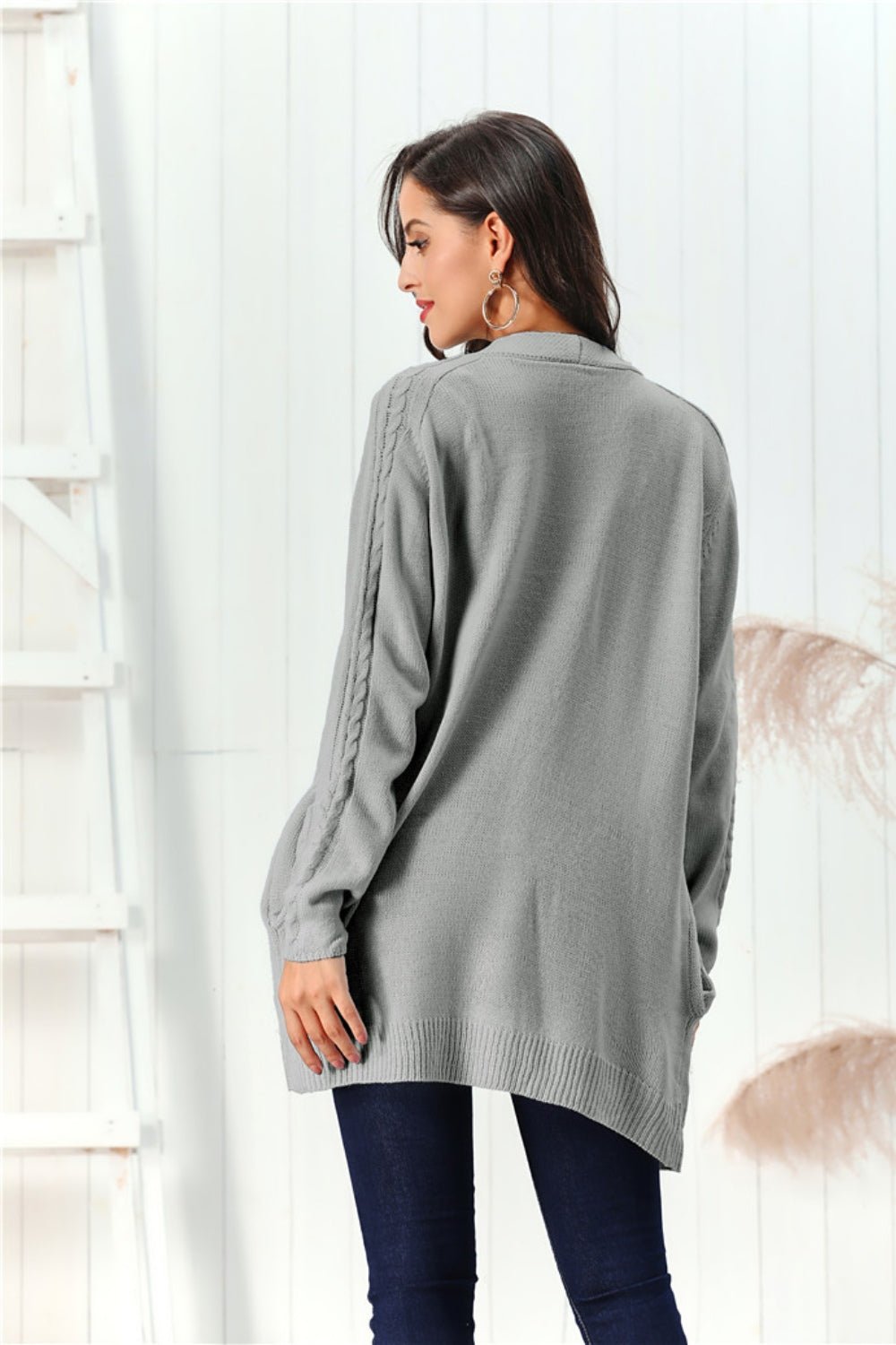 Cable - Knit Open Front Long Sleeve Cardigan | Trending Chic NZ