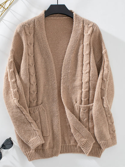 Cable - Knit Open Front Long Sleeve Cardigan | Trending Chic NZ