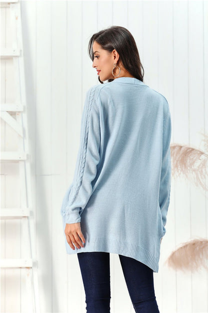 Cable - Knit Open Front Long Sleeve Cardigan | Trending Chic NZ