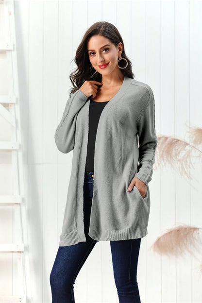 Cable - Knit Open Front Long Sleeve Cardigan | Trending Chic NZ