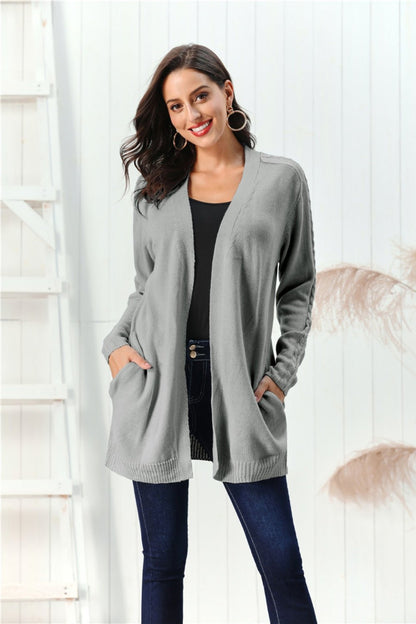 Cable - Knit Open Front Long Sleeve Cardigan | Trending Chic NZ