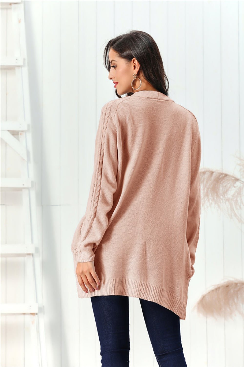 Cable - Knit Open Front Long Sleeve Cardigan | Trending Chic NZ