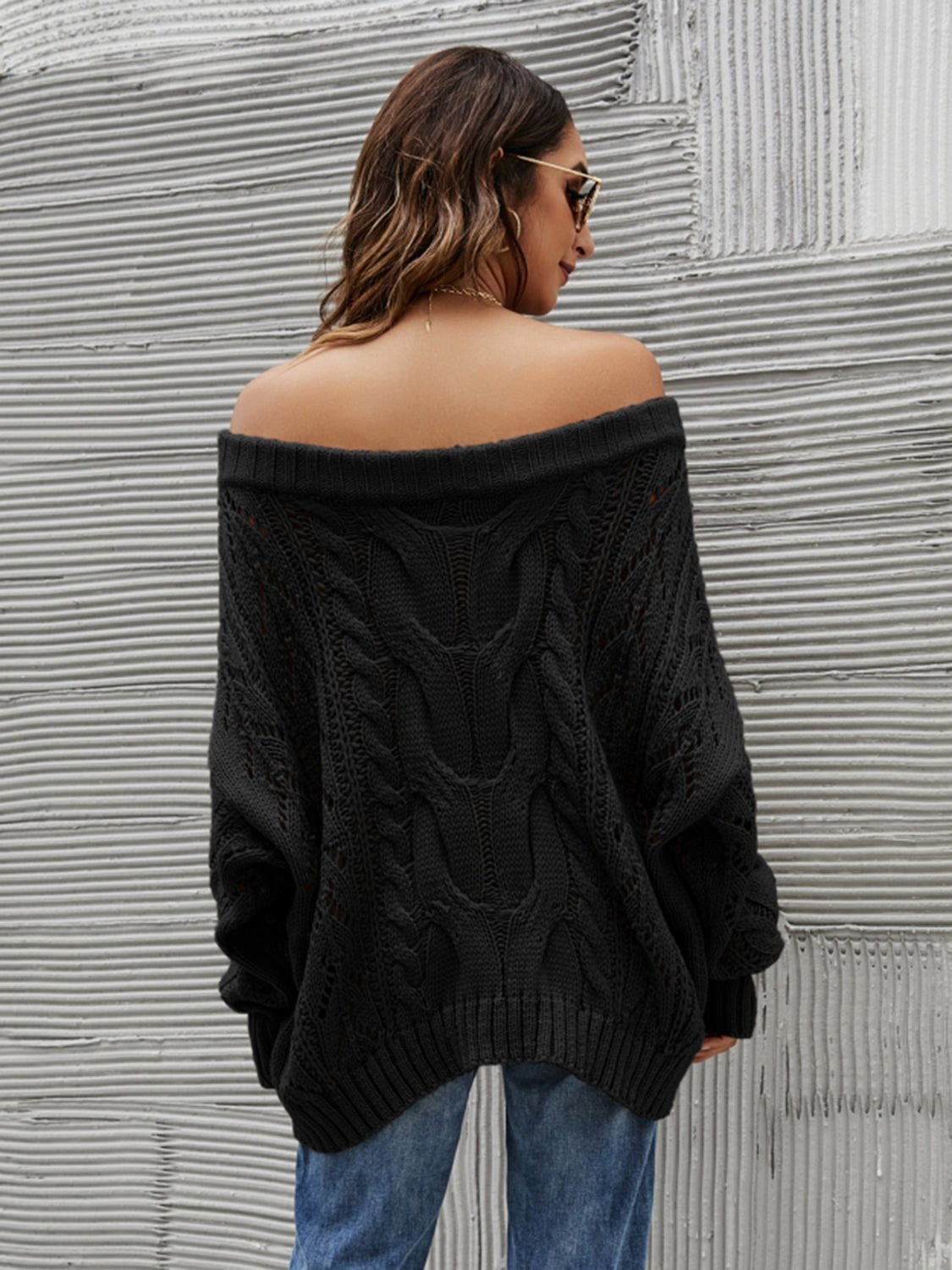 Cable Knit Openwork Off - Shoulder Sweater | Trending Chic NZ