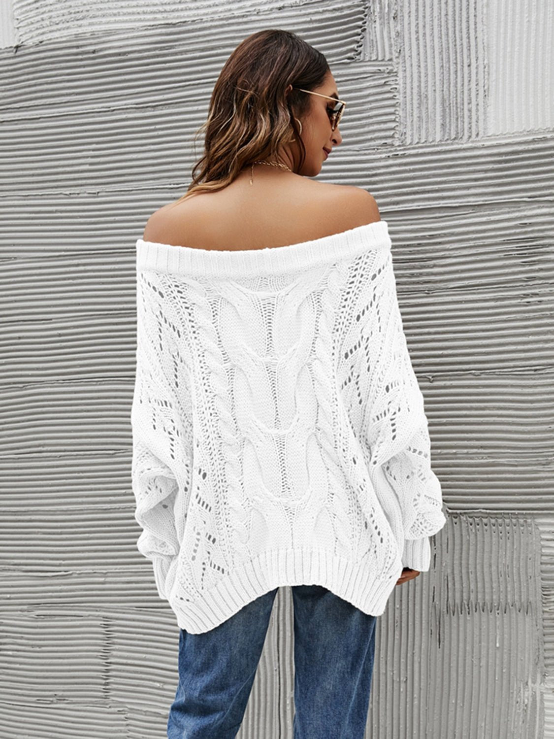 Cable Knit Openwork Off - Shoulder Sweater | Trending Chic NZ